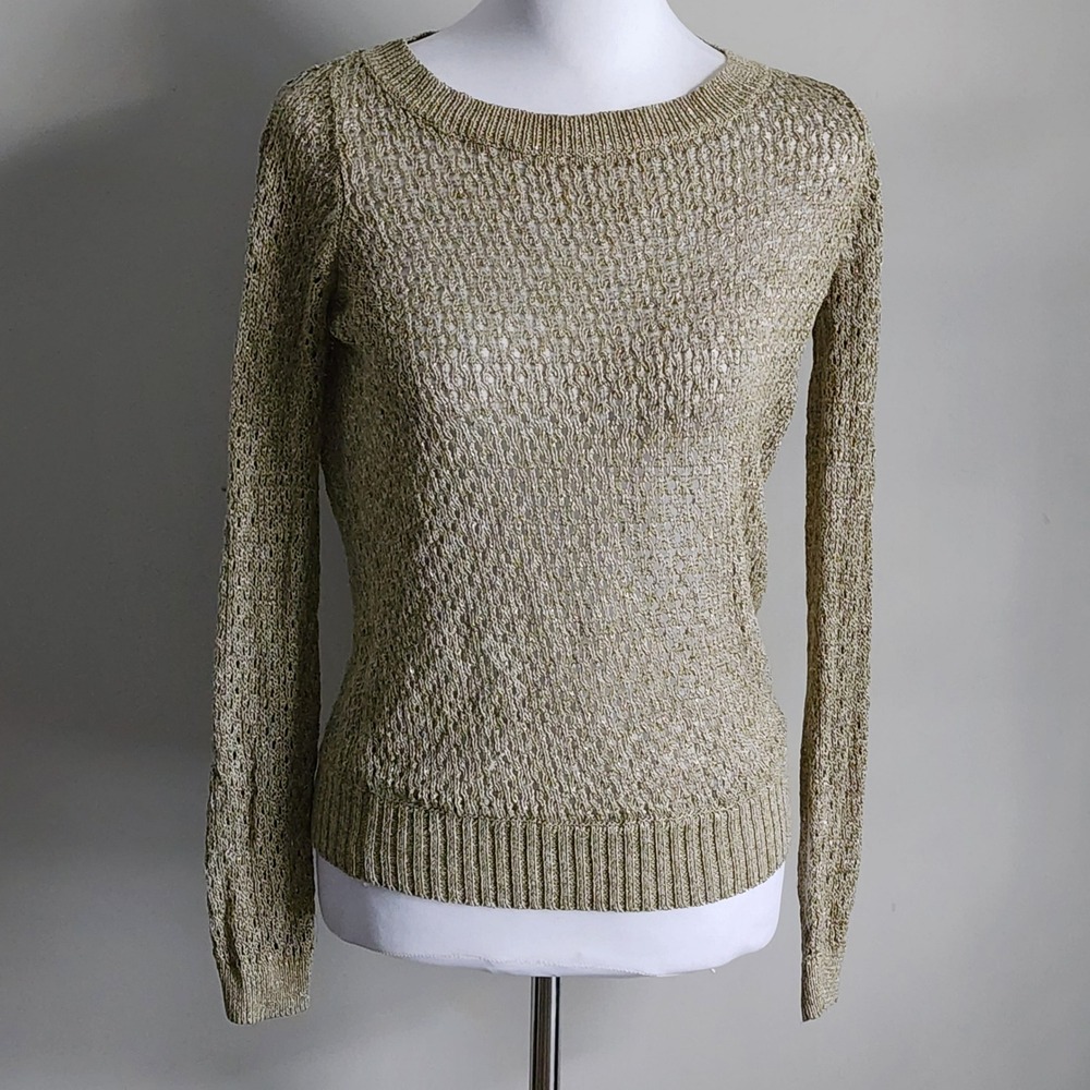 Guinevere Anthropologie Hemp Sweater XS Olive Gold Metallic Forest Fairy Grunge